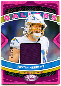 Justin Herbert 2024 Panini Certified Pink Certified Ballers Jersey Patch SP 2/125