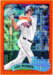 Joe Mauer 2024 Topps Chrome Silver Pack Orange Refractor SP 17/25