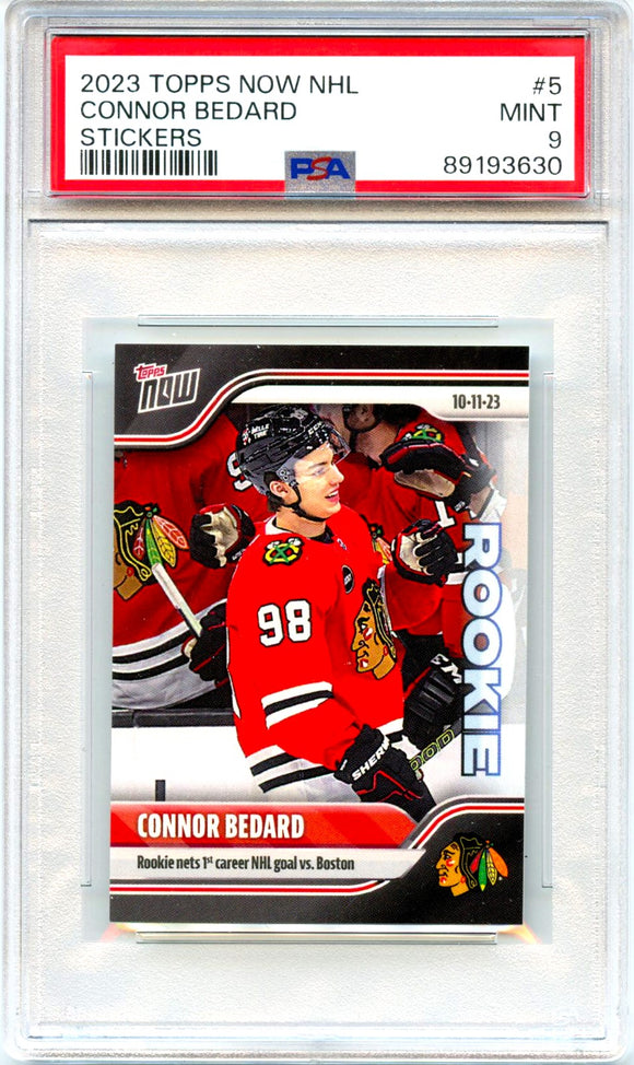 Connor Bedard RC 2023-24 Topps Now NHL Rookie Sticker #5 PSA 9