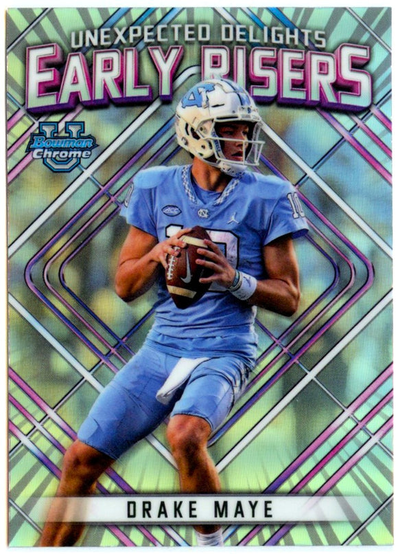 Drake Maye RC 2023 Bowman University Chrome Unexpected Delights Early Risers Rookie