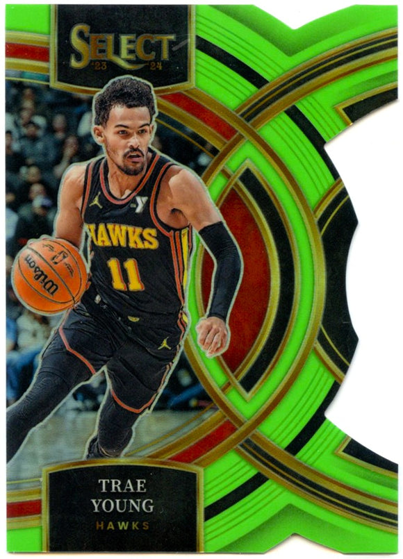 Trae Young 2023-24 Panini Select Premier Level Neon Green Die Cut SP 14/75