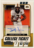 Damon Hazelton RC 2021 Panini Contenders Draft Picks Rookie Auto SP Missouri