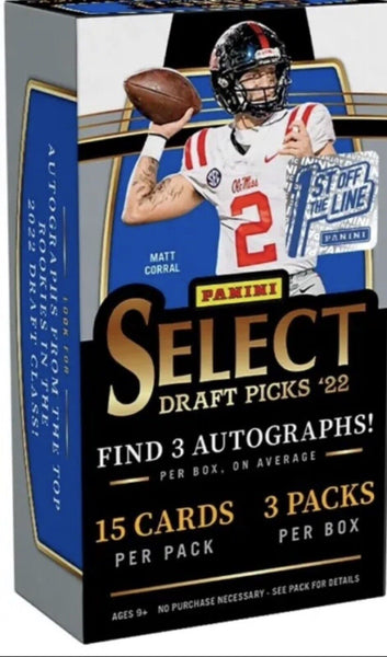 2022 Panini Select Draft Picks Collegiate Football Hobby (3 Packs/15 Cards:  3 Autos)